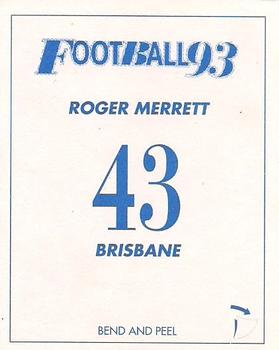 1993 Select AFL Stickers #43 Roger Merrett Back
